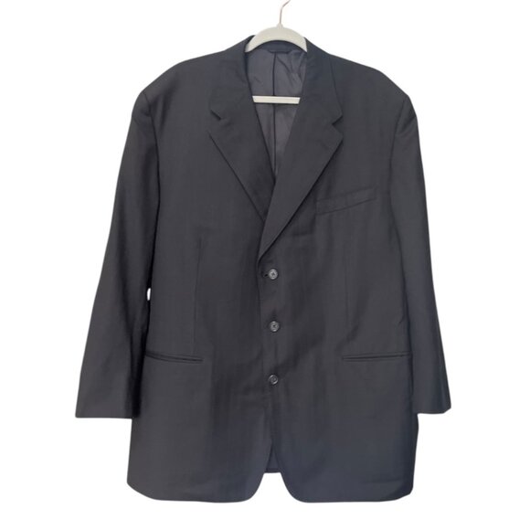 Size XXL David G. Cotugno Mens 2 Button Silk Wool Blazer Jacket Black Stripes - Picture 1 of 12